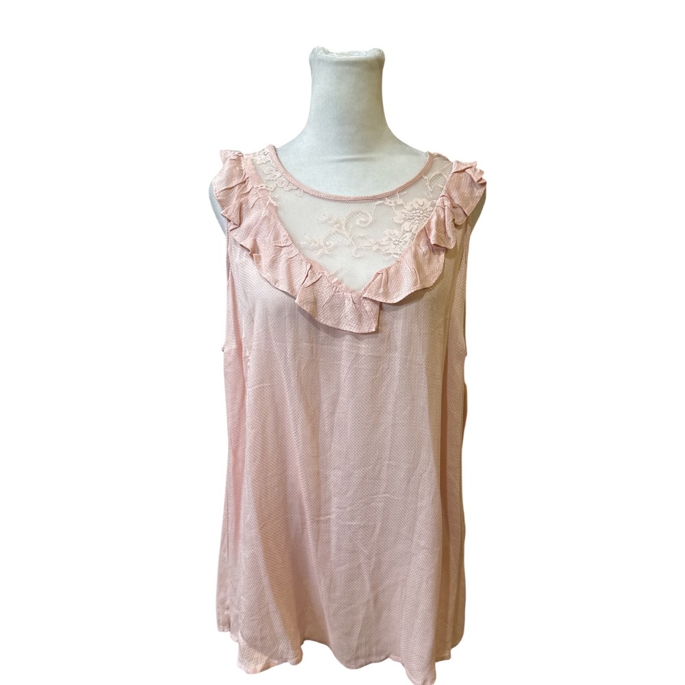 Torrid Pink Lace Ruffle Sleeveless Blouse Tie Back Rayon Top Size 0 14/16